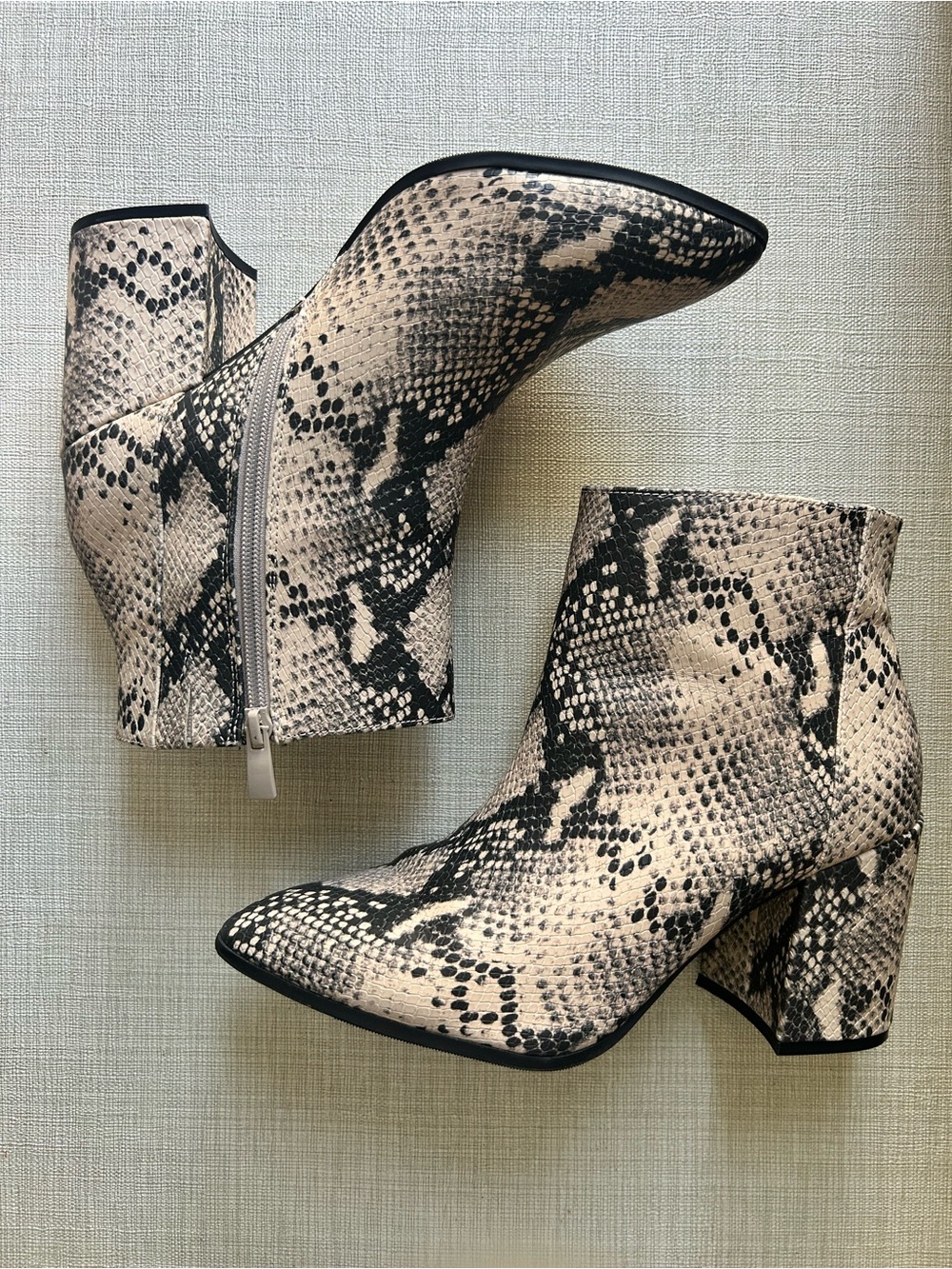 torrid Snake-Print Ankle Boots in Beige and Black